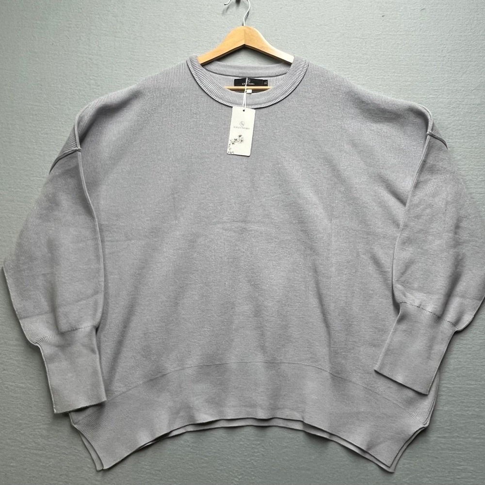 LILLUSORY Knit Sweater Womens XL Lavender Gray Oversized High Low Seam NWT